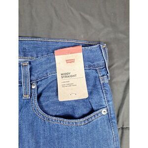 Levis Middy Straight Jeans Women Measure 34x30 Blue Denim Chore Rodeo Irregular